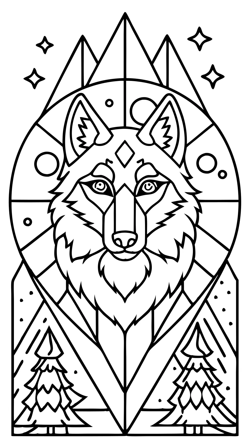 coloriages adultes loups vitraux